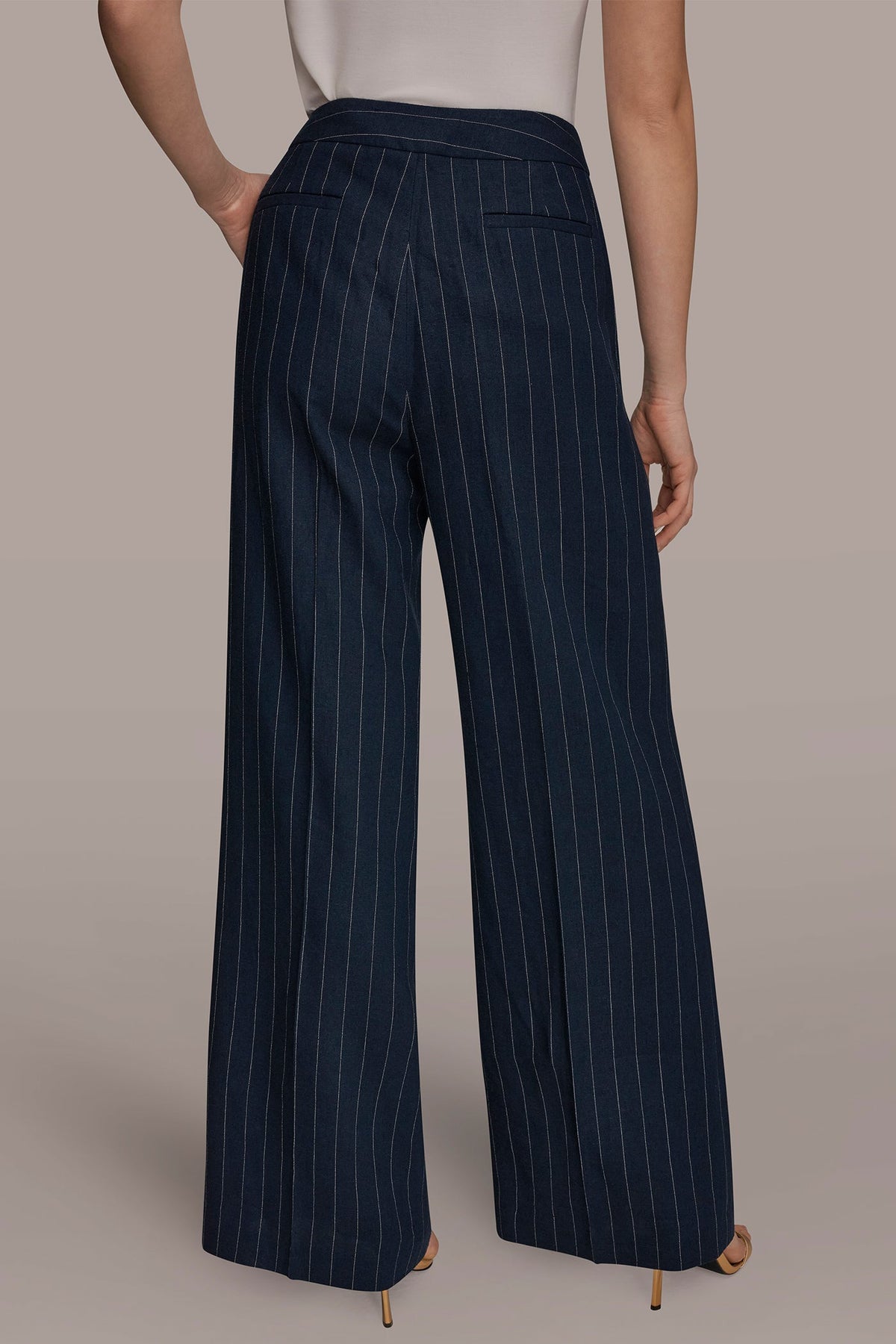 Donna Karan LINEN-BLEND PINSTRIPE WIDE-LEG SUIT PANT