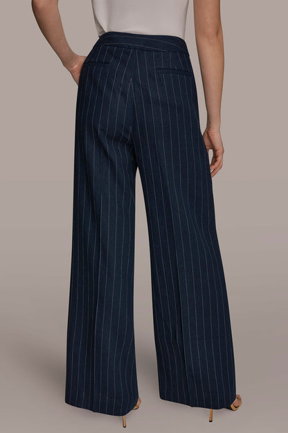 Donna Karan LINEN-BLEND PINSTRIPE WIDE-LEG SUIT PANT