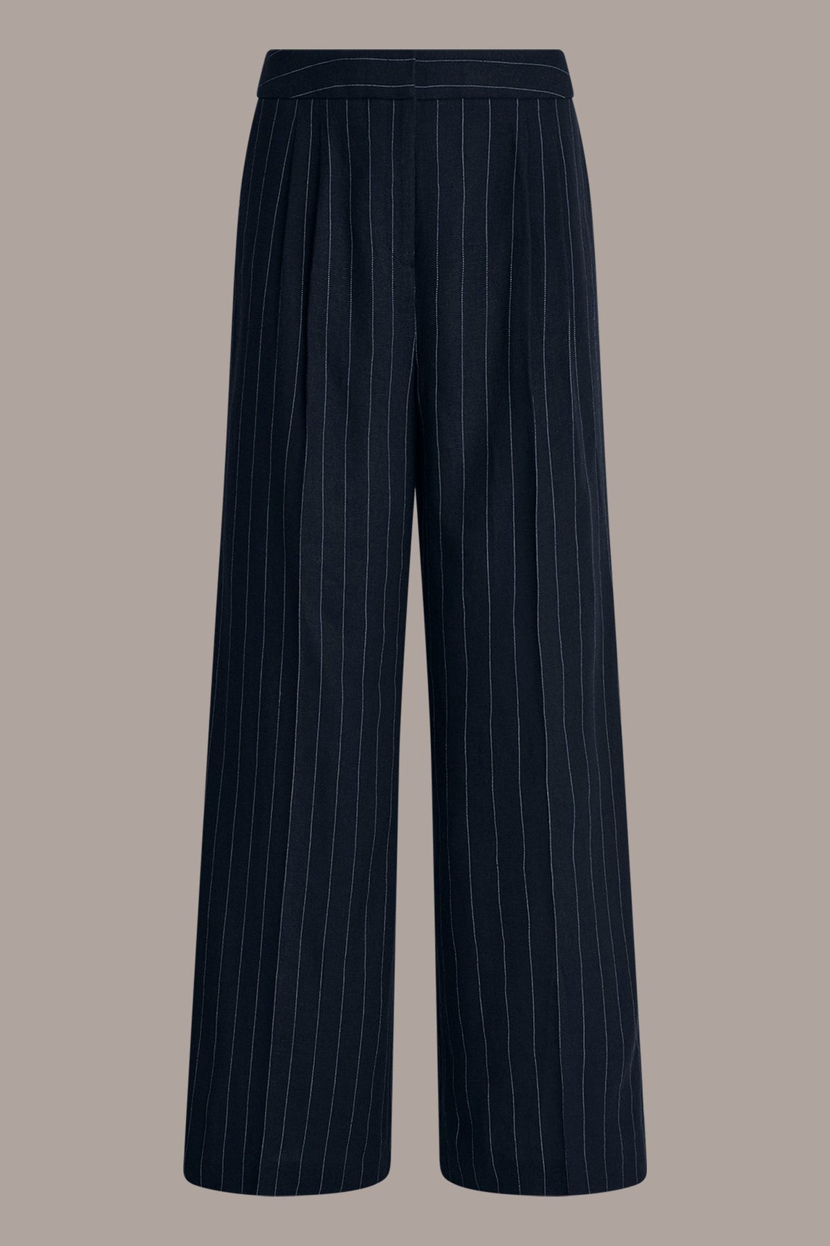Donna Karan LINEN-BLEND PINSTRIPE WIDE-LEG SUIT PANT