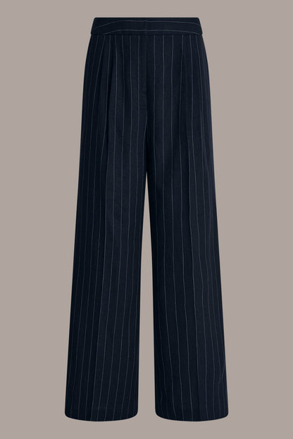 Donna Karan LINEN-BLEND PINSTRIPE WIDE-LEG SUIT PANT