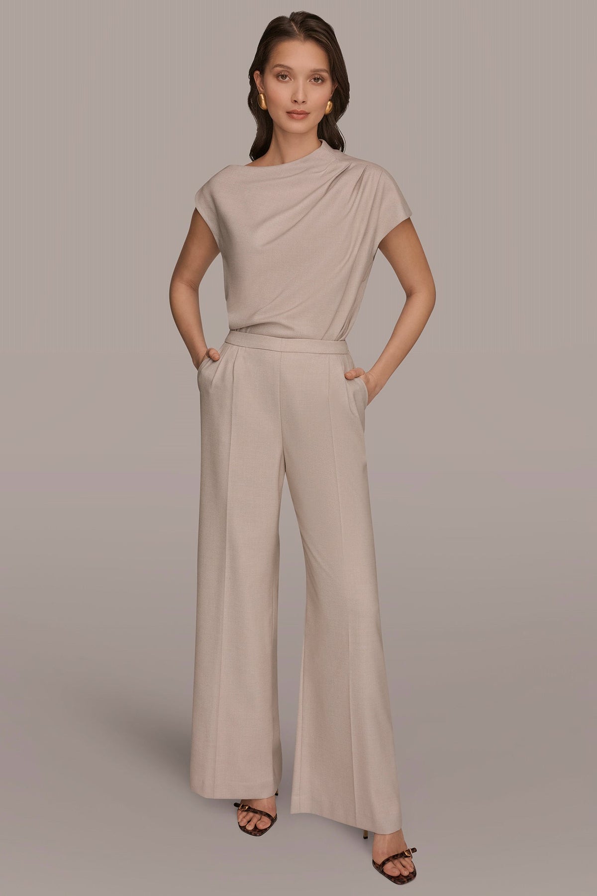 Donna Karan MID-RISE PLEATED WIDE-LEG SUIT PANT