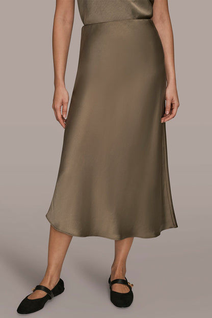Donna Karan SATIN MIDI A-LINE SKIRT