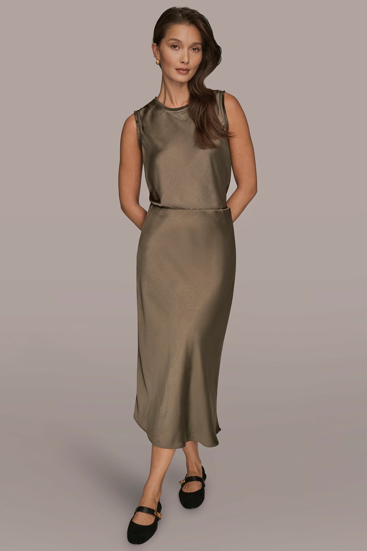 Donna Karan SATIN MIDI A-LINE SKIRT
