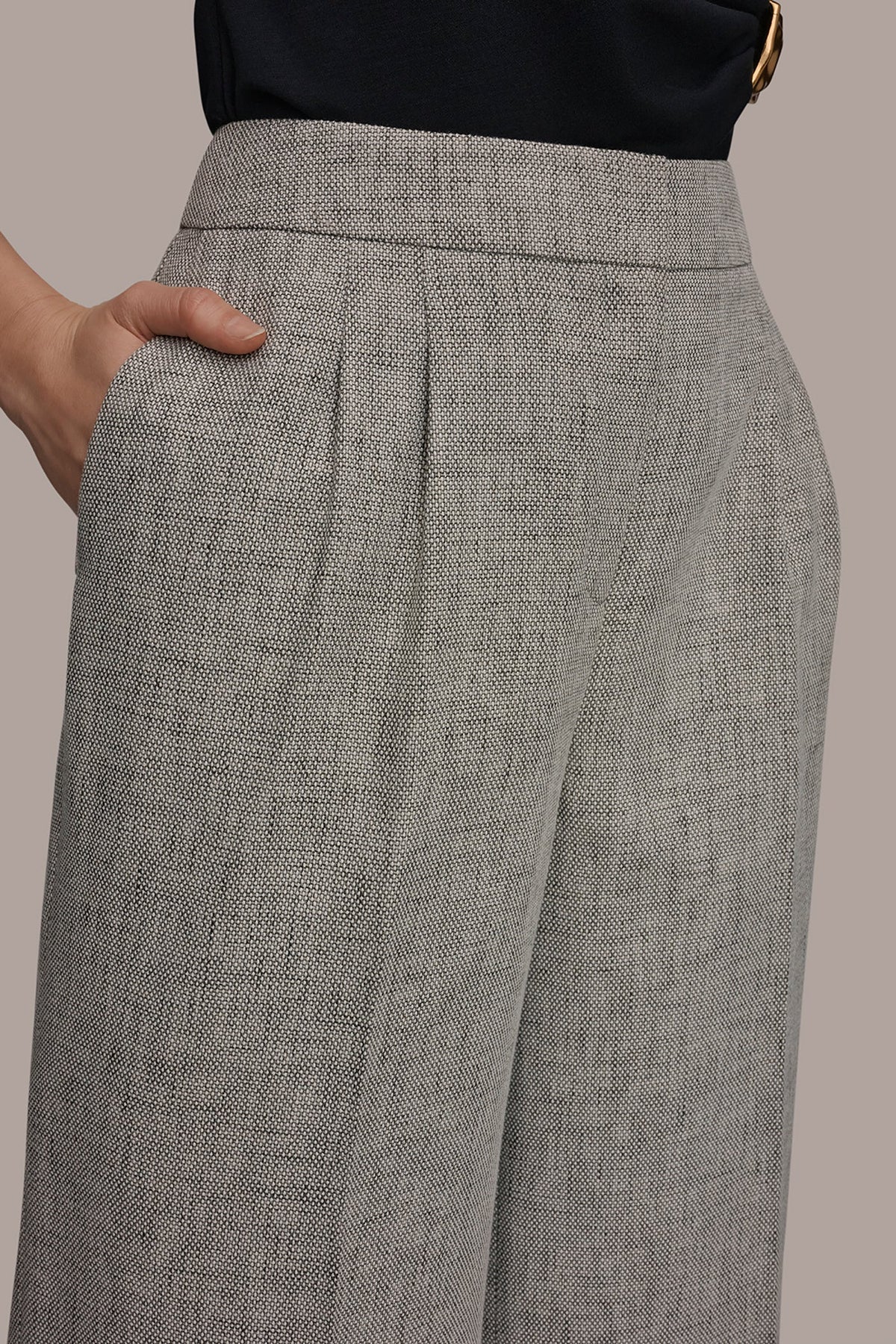 Donna Karan MID-RISE MÉLANGE PLEATED WIDE-LEG SUIT PANT