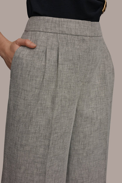 Donna Karan MID-RISE MÉLANGE PLEATED WIDE-LEG SUIT PANT