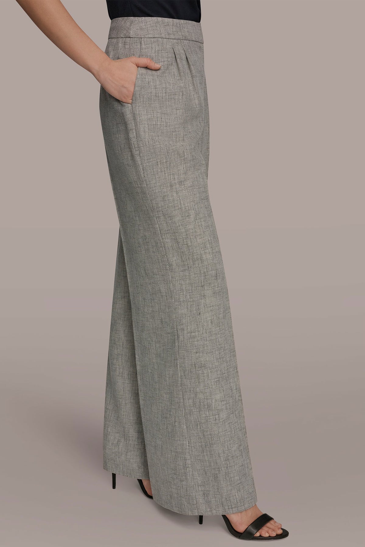 Donna Karan MID-RISE MÉLANGE PLEATED WIDE-LEG SUIT PANT