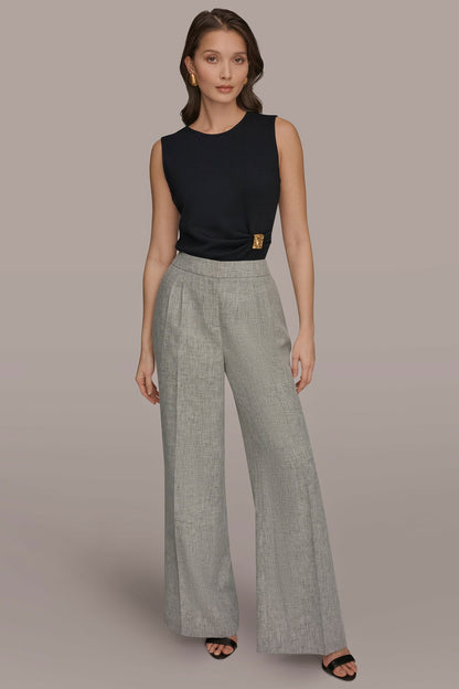 Donna Karan MID-RISE MÉLANGE PLEATED WIDE-LEG SUIT PANT