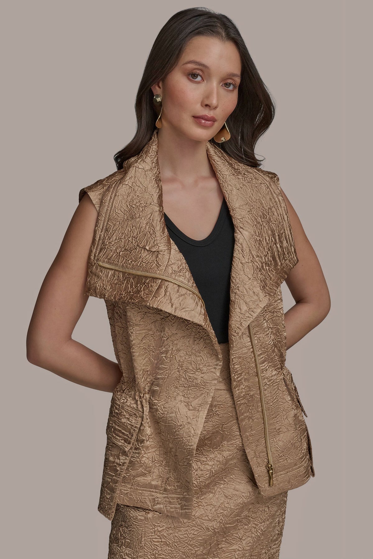 Donna Karan TEXT ZIP FRONT VEST
