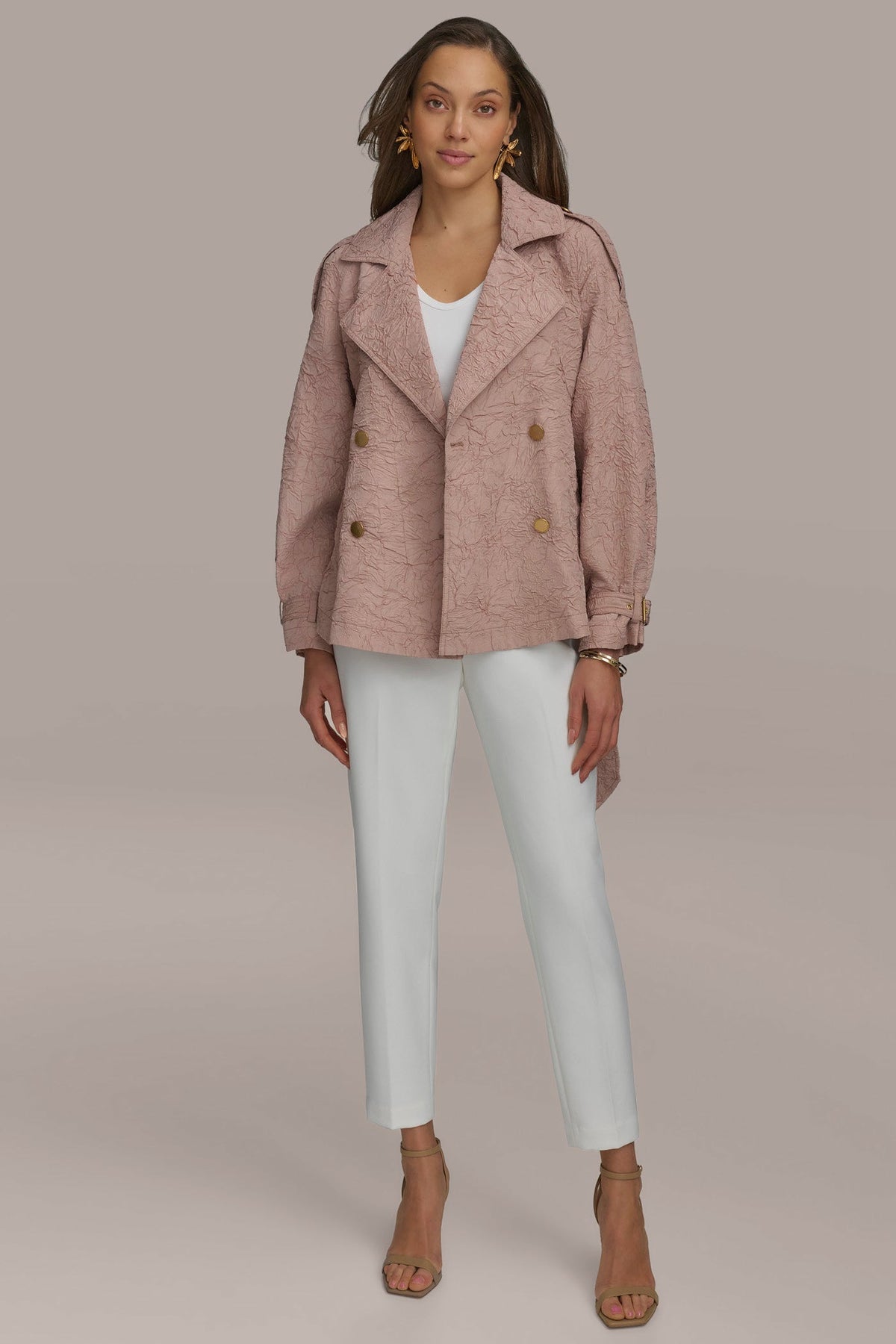 Donna Karan TEXT BUTTON JACKET WITH TIE