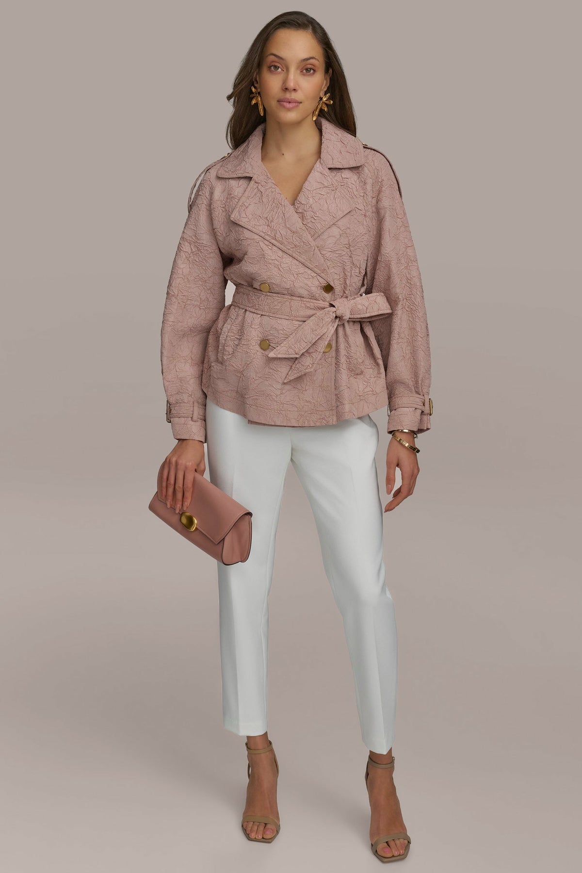 Donna Karan TEXT BUTTON JACKET WITH TIE