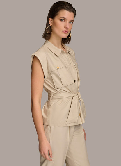 Donna Karan BELTED JACKET WITH POCKETS