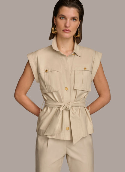 Donna Karan BELTED JACKET WITH POCKETS