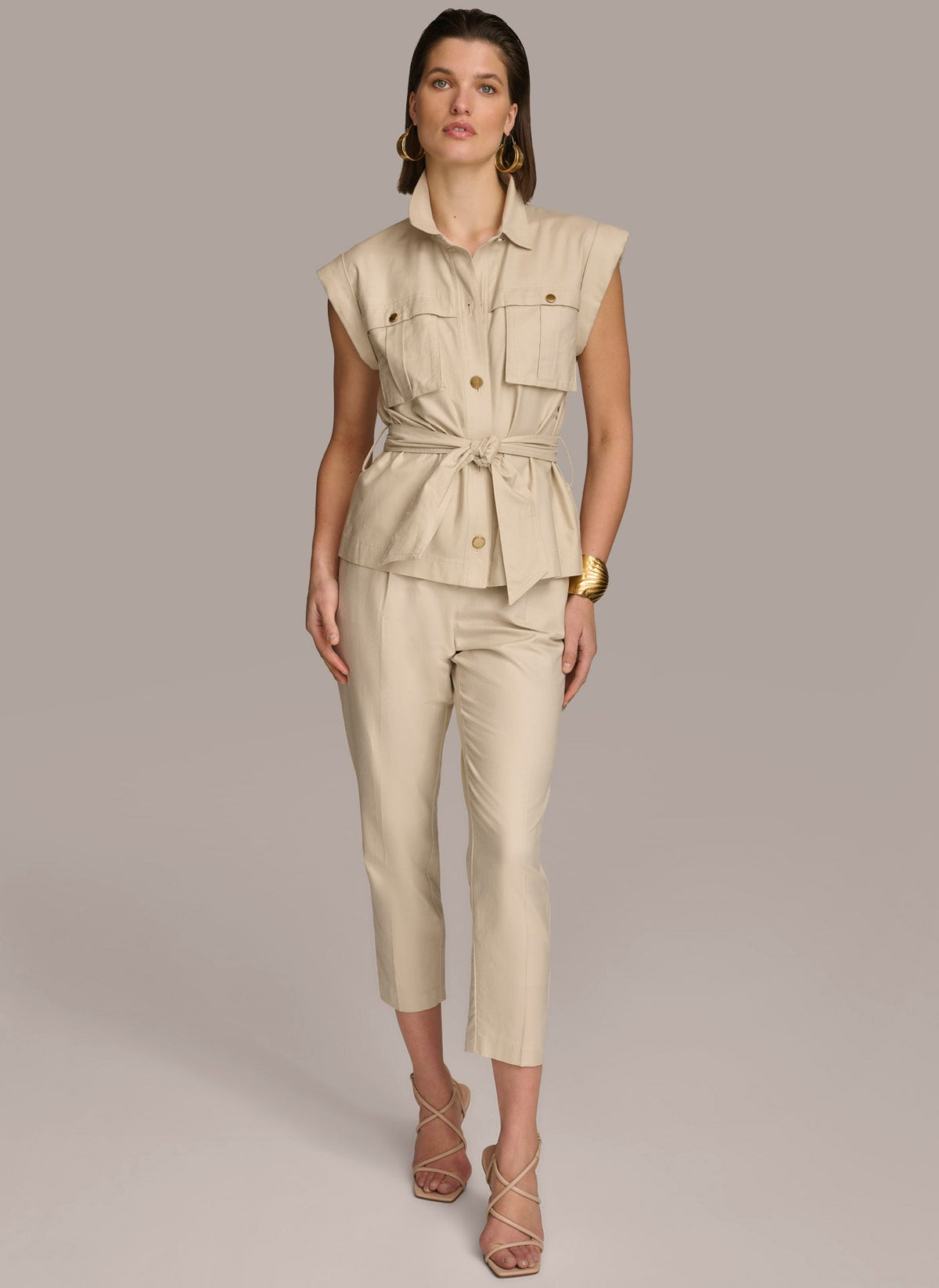 Donna Karan BELTED JACKET WITH POCKETS