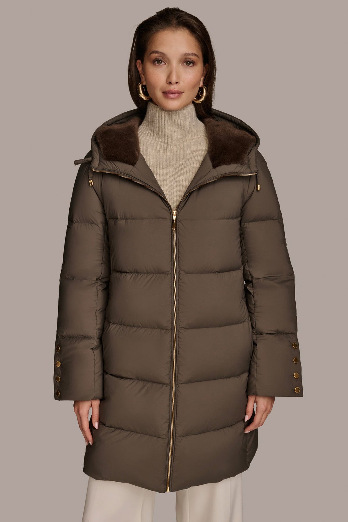 Donna Karan Long Hooded Down Filled Puffer Coat