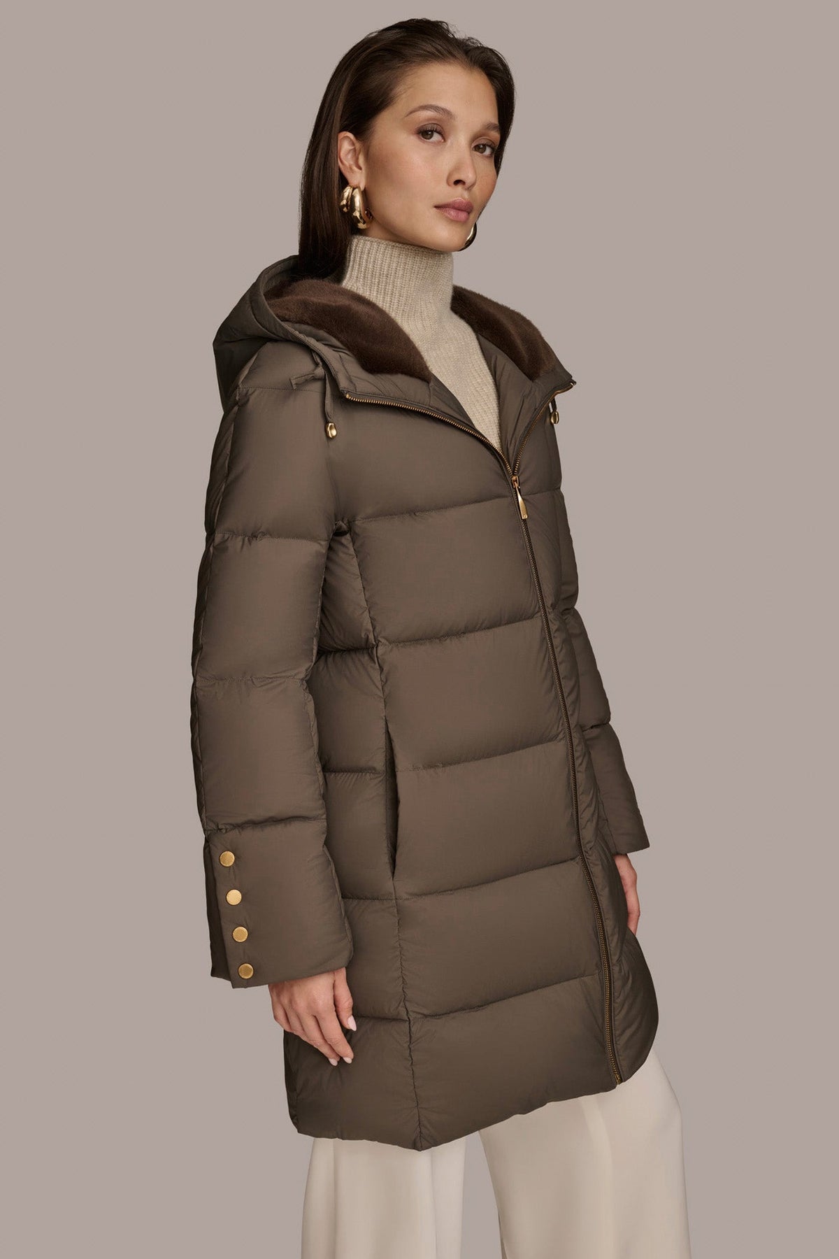 Donna Karan Long Hooded Down Filled Puffer Coat