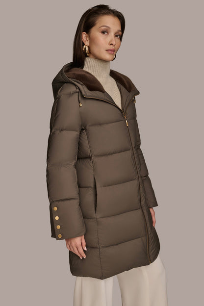 Donna Karan Long Hooded Down Filled Puffer Coat