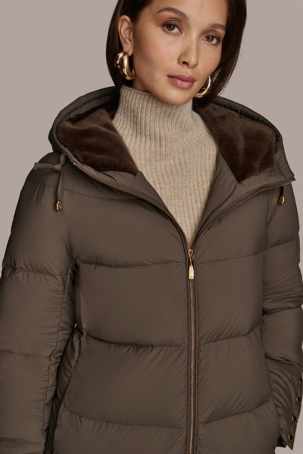 Donna Karan Long Hooded Down Filled Puffer Coat