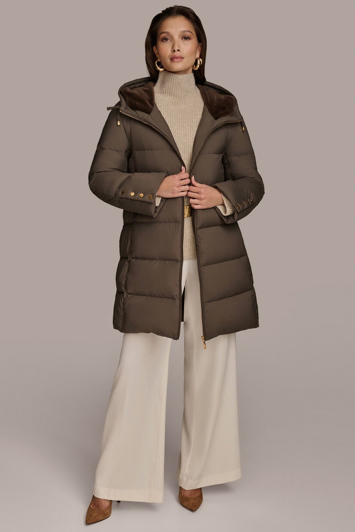 Donna Karan Long Hooded Down Filled Puffer Coat