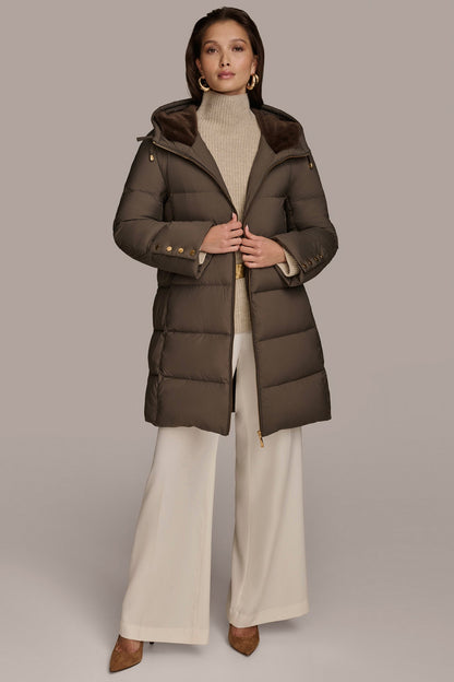Donna Karan Long Hooded Down Filled Puffer Coat