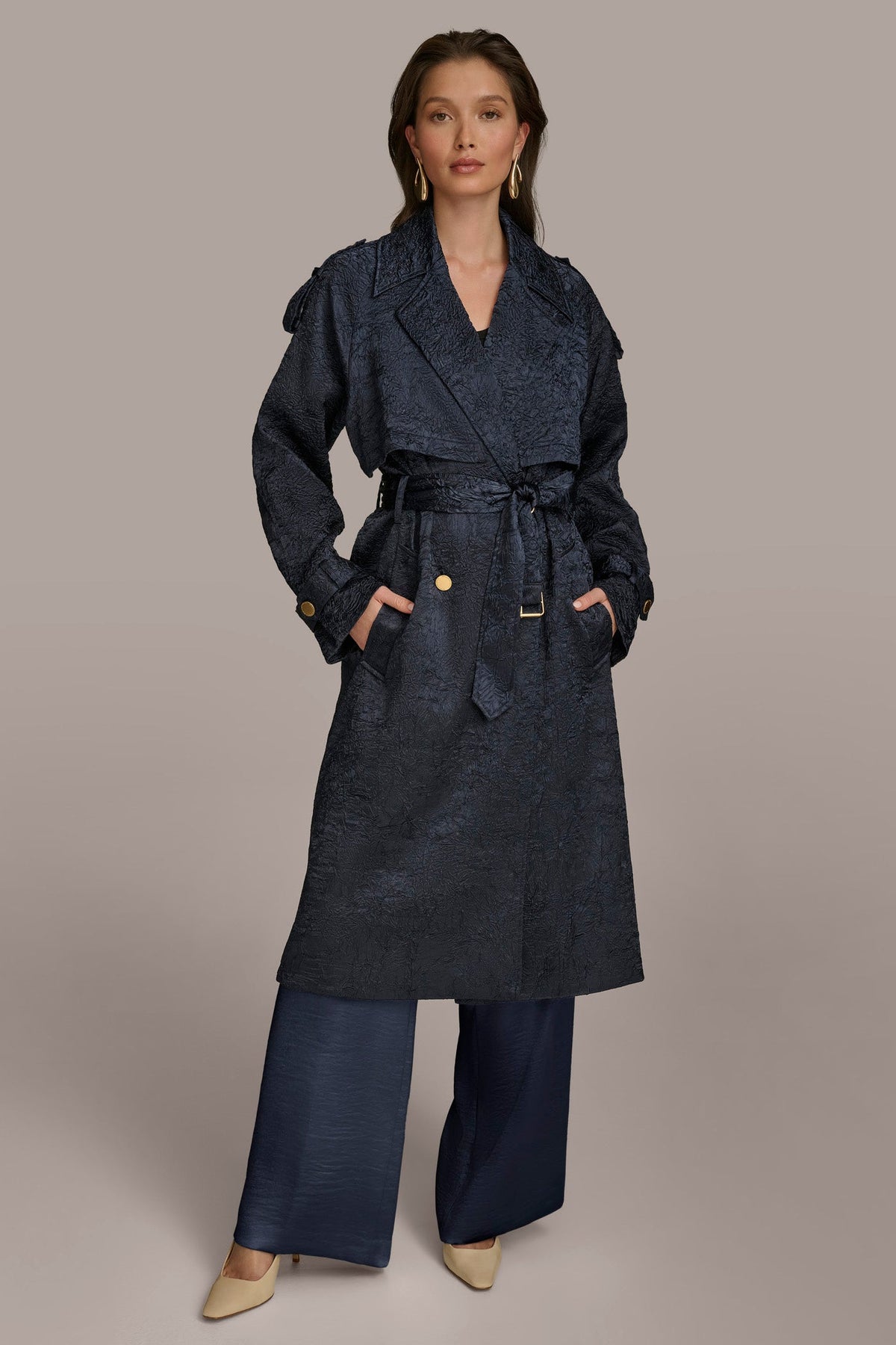 Donna Karan CRUSHED SATIN TRENCH COAT