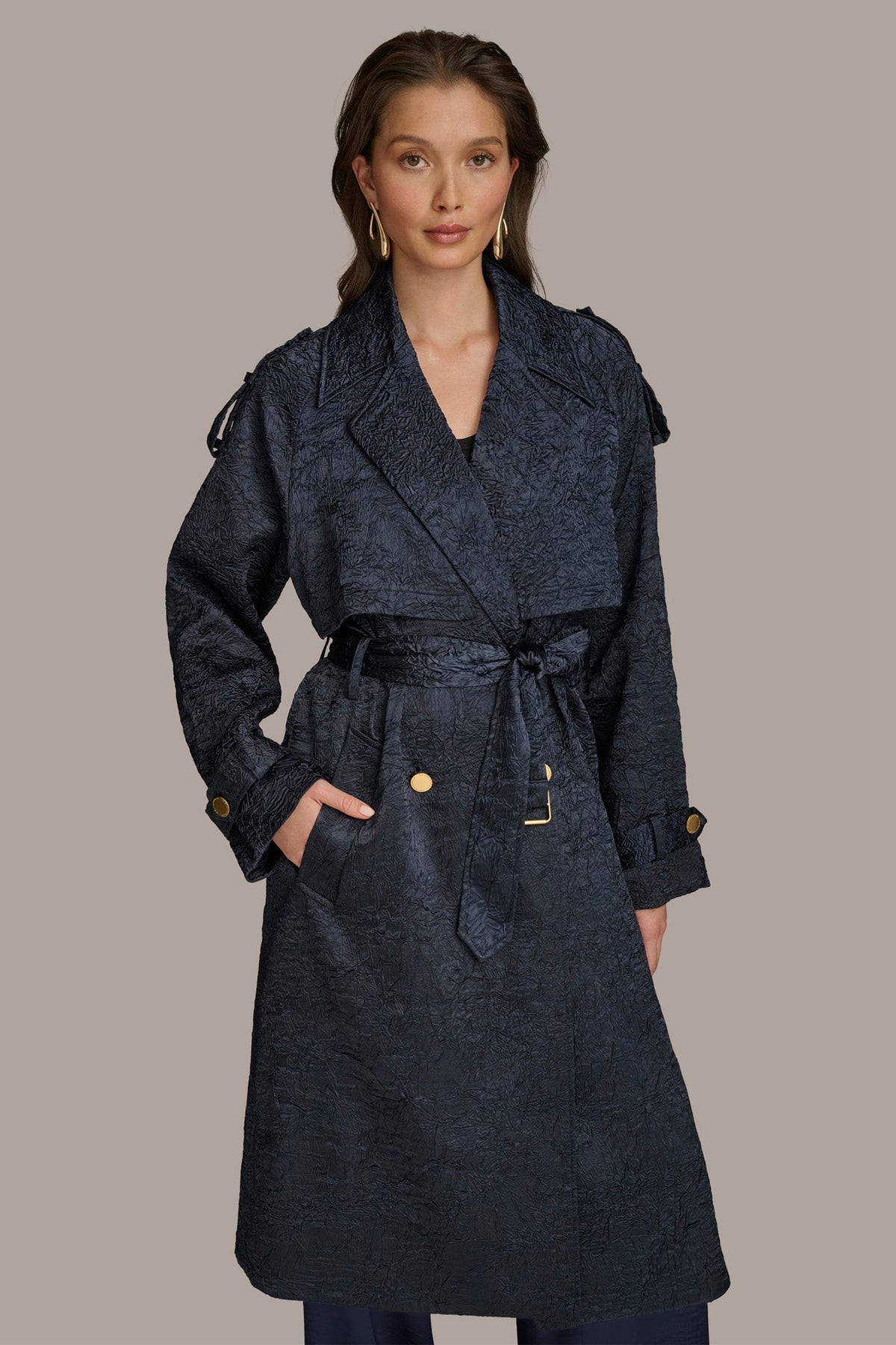 Donna Karan CRUSHED SATIN TRENCH COAT