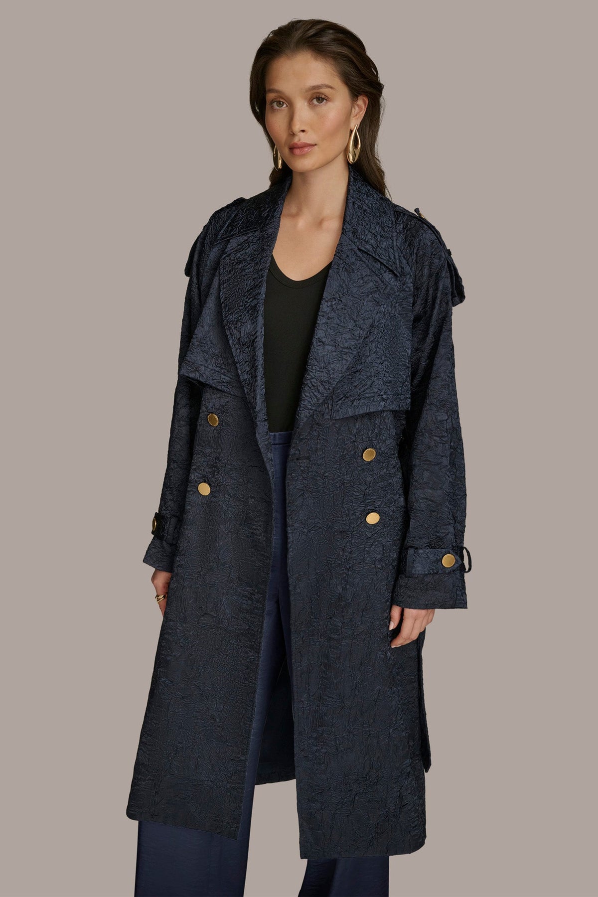Donna Karan CRUSHED SATIN TRENCH COAT