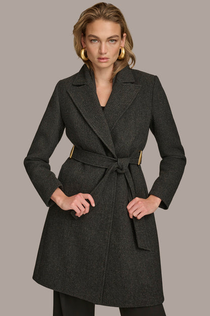 Donna Karan WOOL LONG WRAP COAT