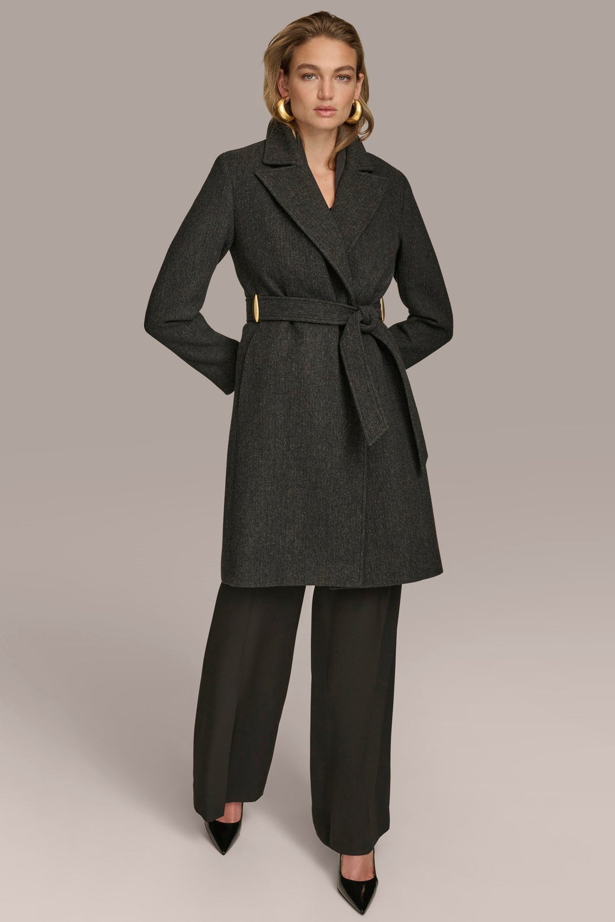 Donna Karan WOOL LONG WRAP COAT