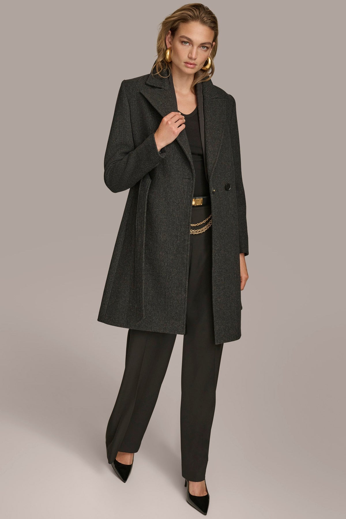 Donna Karan WOOL LONG WRAP COAT