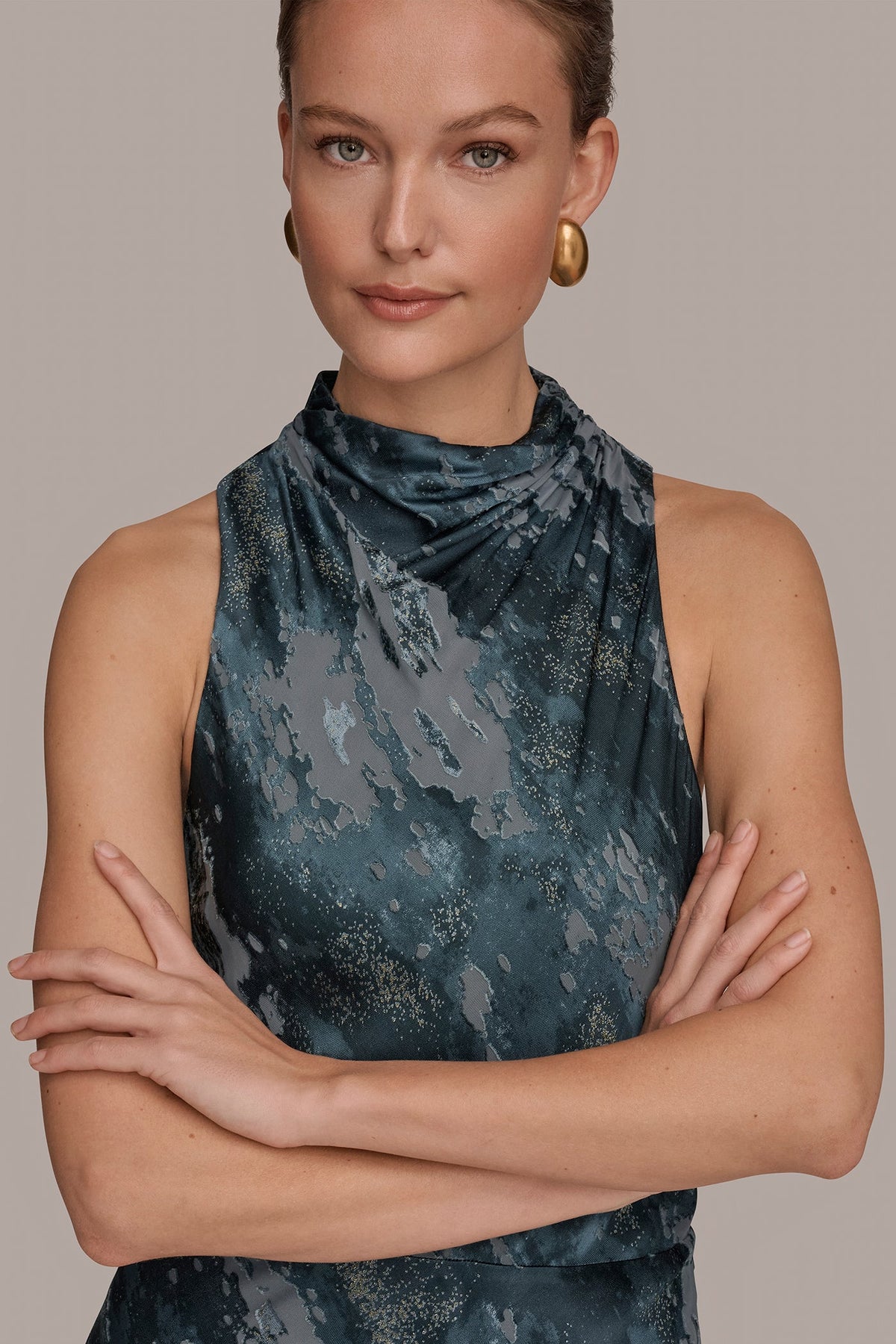 Donna Karan SLEEVELESS METALLIC BURNOUT DRESS