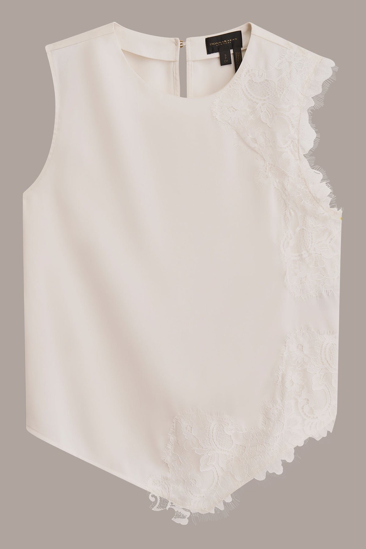 Donna Karan SLEEVELESS LACE-TRIM CREPE BLOUSE