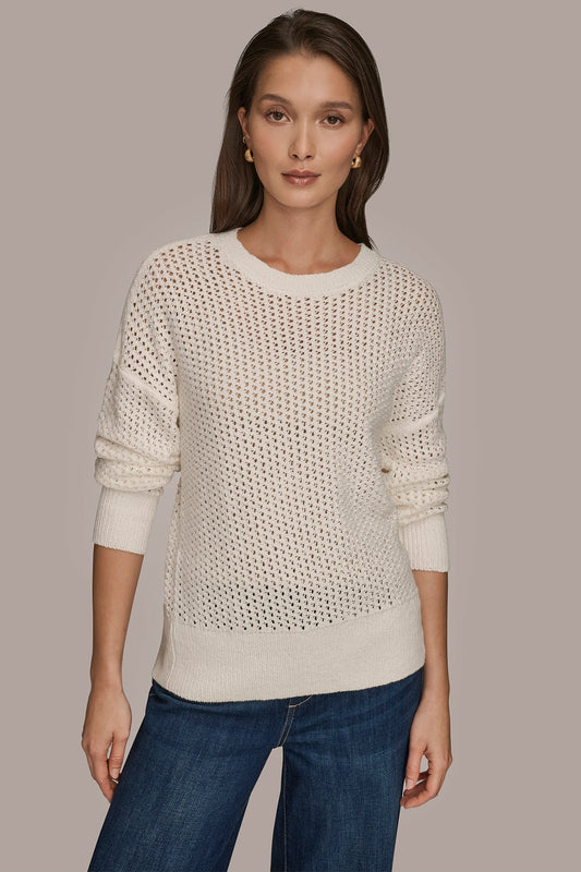 Donna Karan LONG SLEEVE OPEN STITCH SWEATER