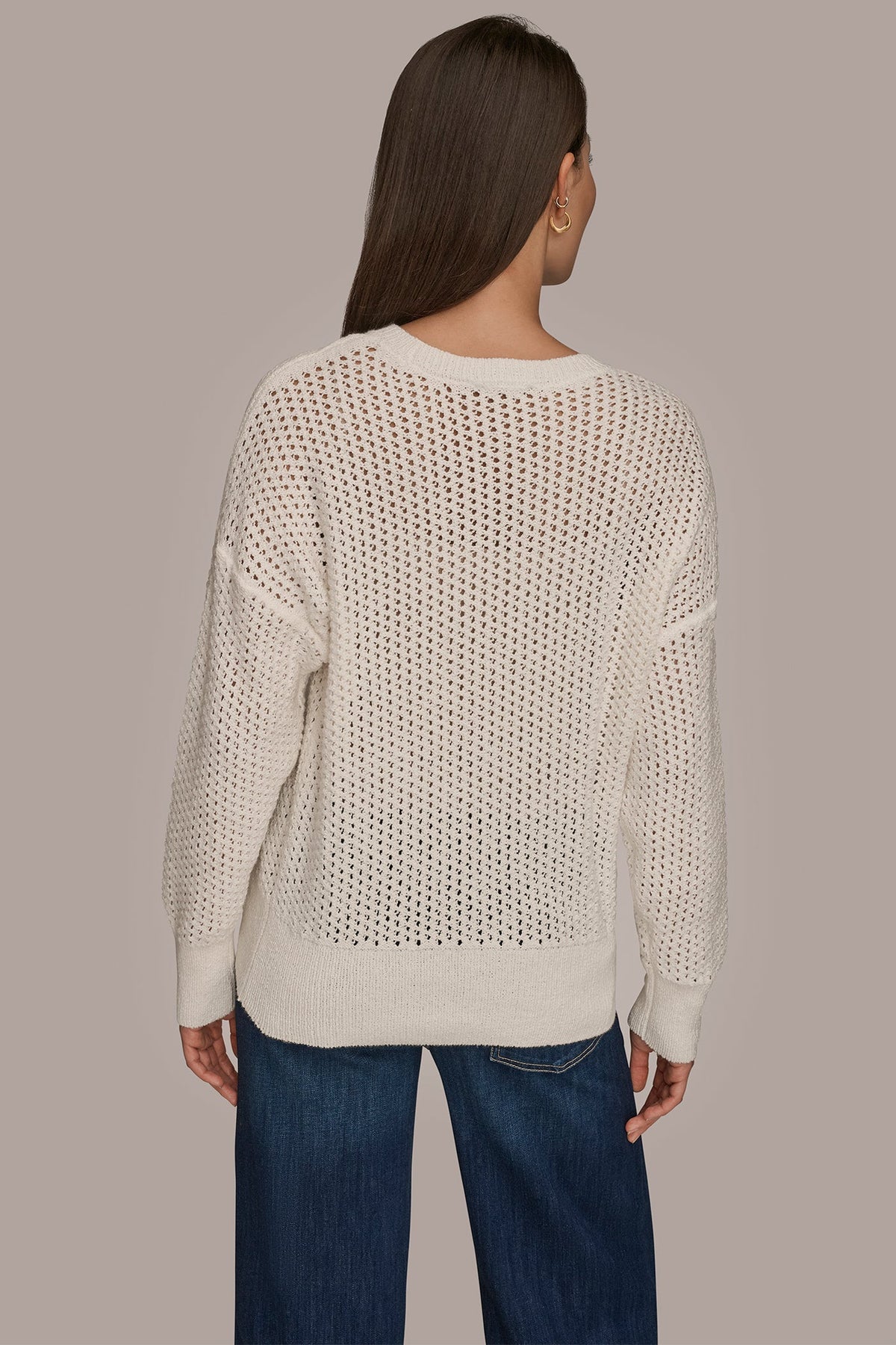 Donna Karan LONG SLEEVE OPEN STITCH SWEATER