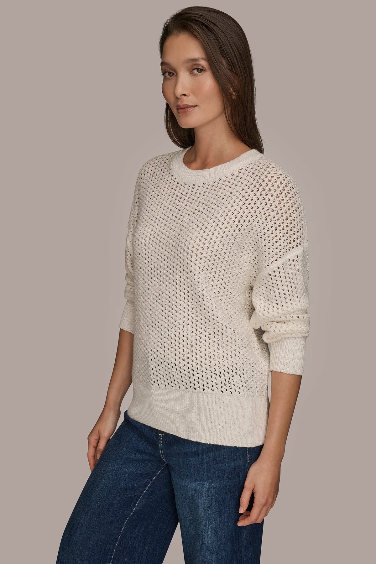 Donna Karan LONG SLEEVE OPEN STITCH SWEATER