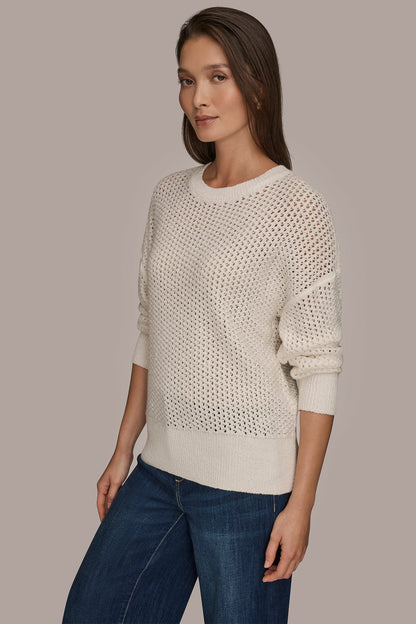 Donna Karan LONG SLEEVE OPEN STITCH SWEATER