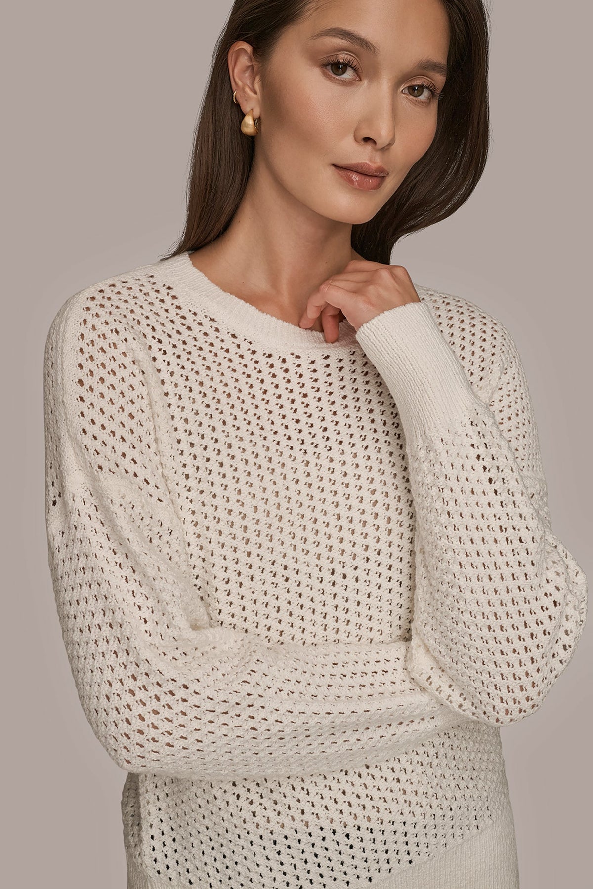 Donna Karan LONG SLEEVE OPEN STITCH SWEATER