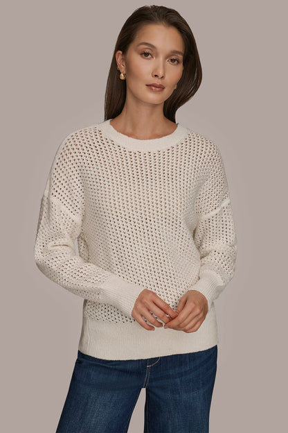 Donna Karan LONG SLEEVE OPEN STITCH SWEATER