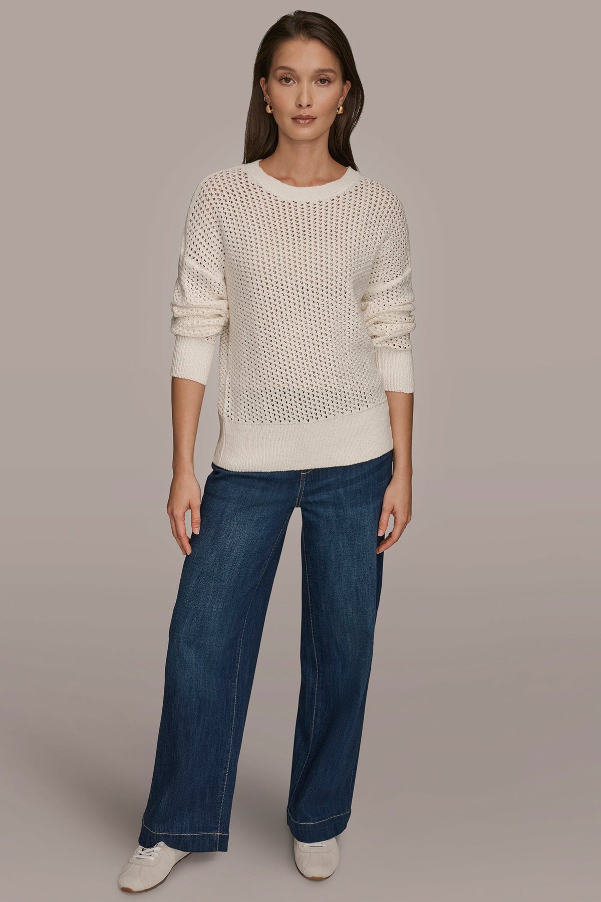 Donna Karan LONG SLEEVE OPEN STITCH SWEATER