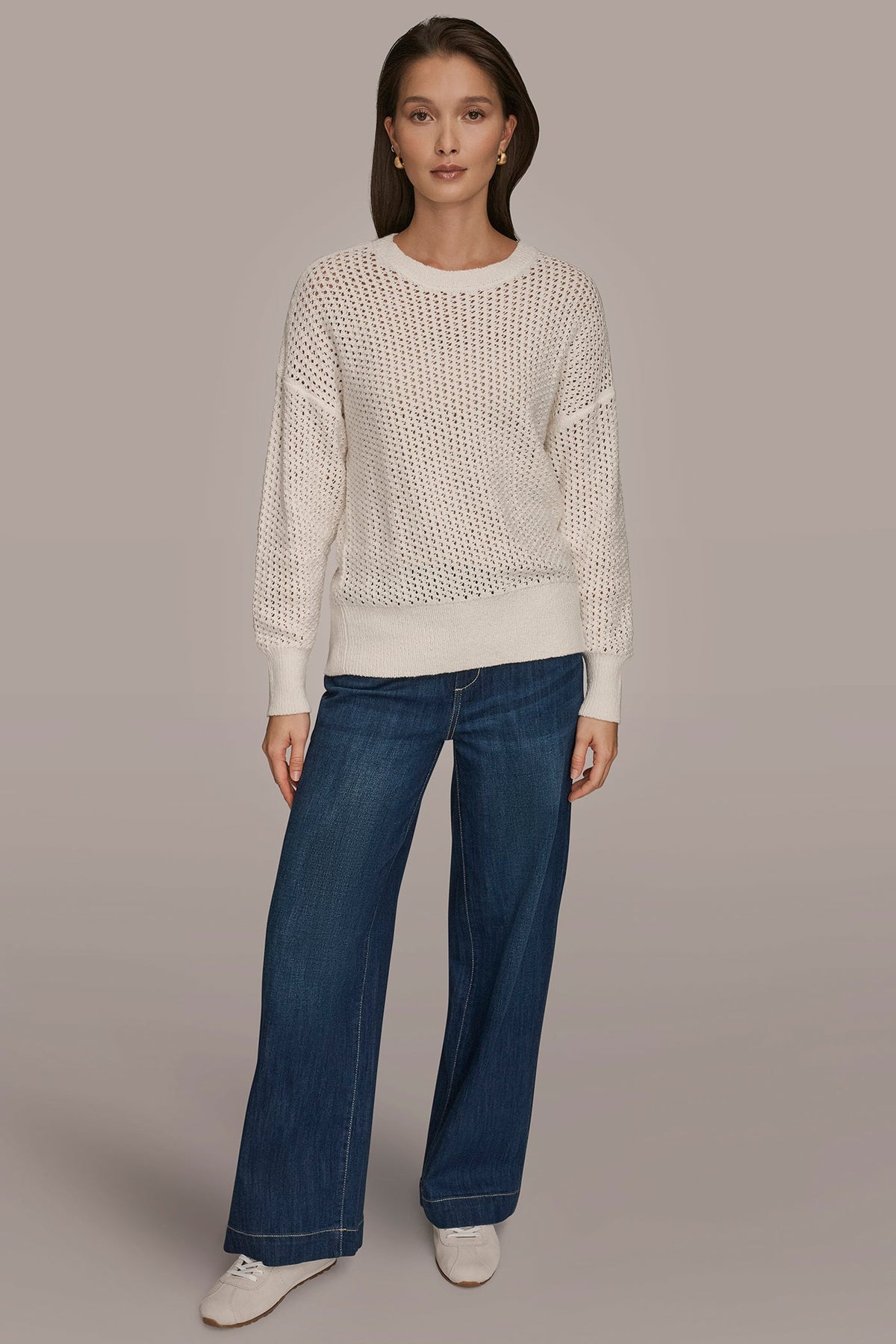 Donna Karan LONG SLEEVE OPEN STITCH SWEATER