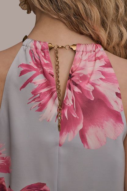 Donna Karan FLORAL TWIST-NECK HALTER BLOUSE