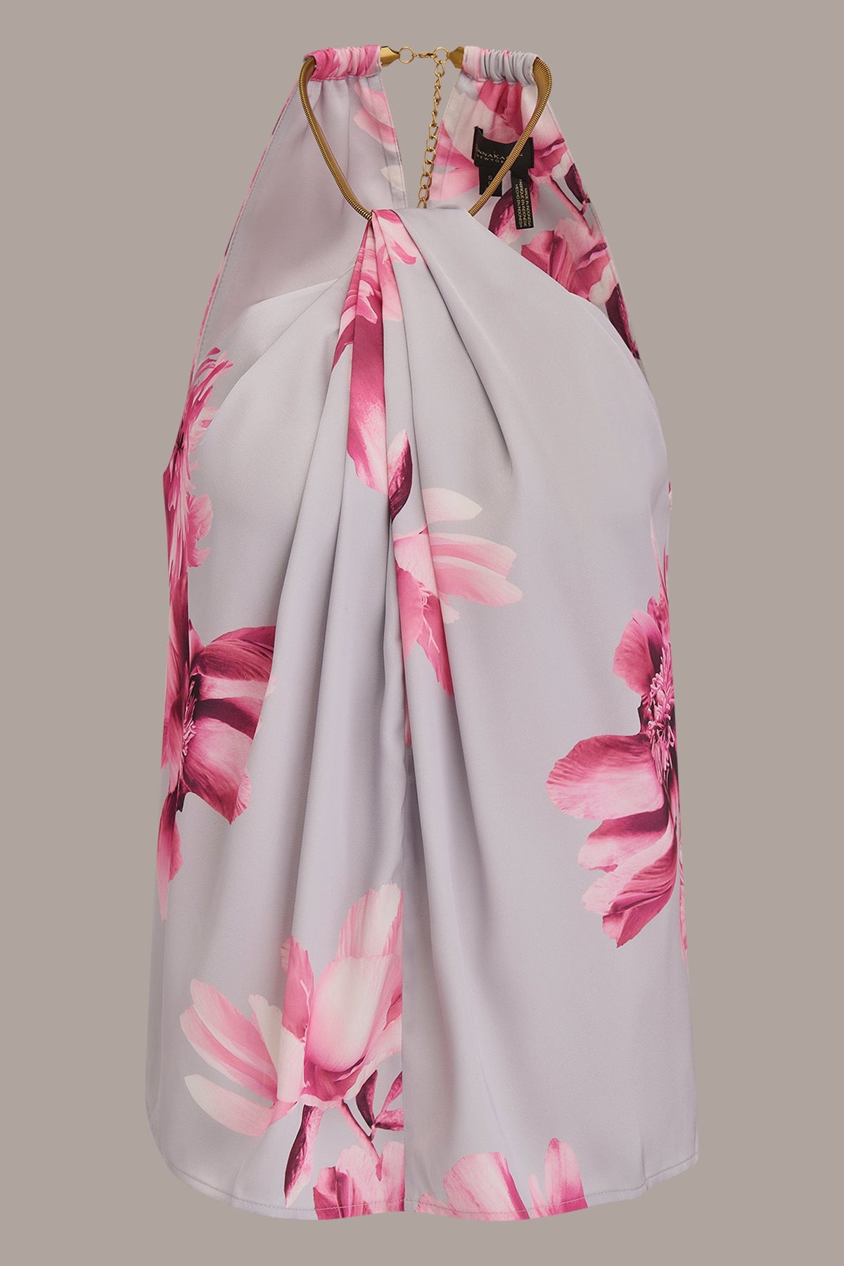 Donna Karan FLORAL TWIST-NECK HALTER BLOUSE