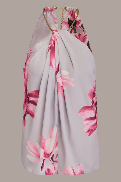 Donna Karan FLORAL TWIST-NECK HALTER BLOUSE