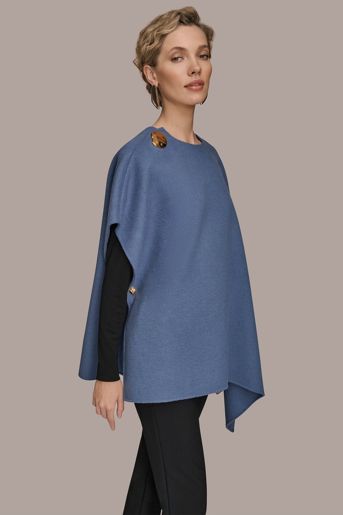 Donna Karan BUTTON-EMBELLISHED WOOL-BLEND CAPE