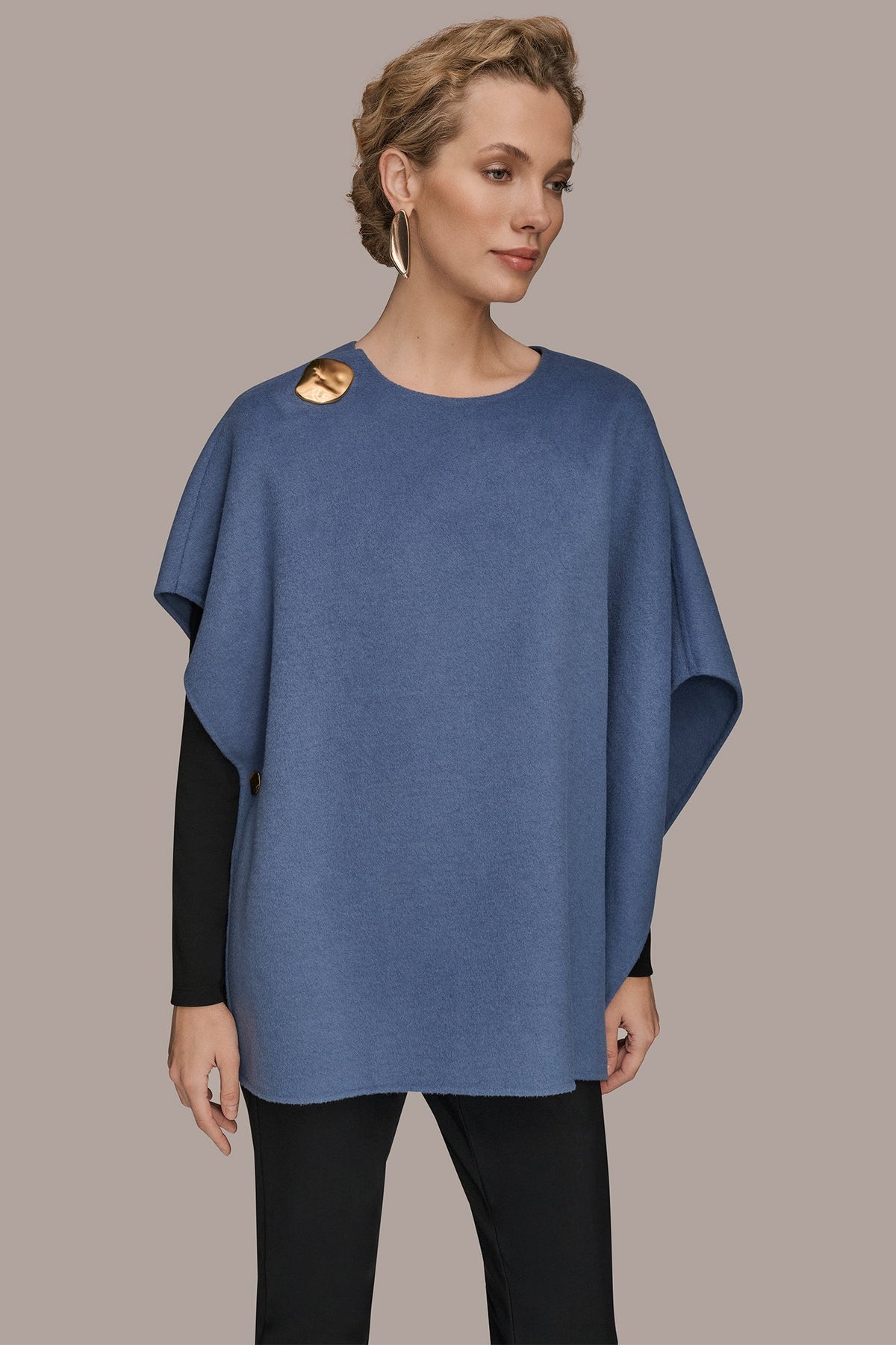 Donna Karan BUTTON-EMBELLISHED WOOL-BLEND CAPE