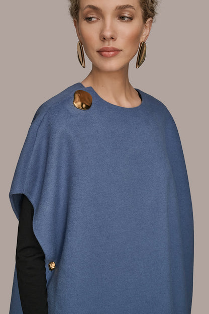Donna Karan BUTTON-EMBELLISHED WOOL-BLEND CAPE