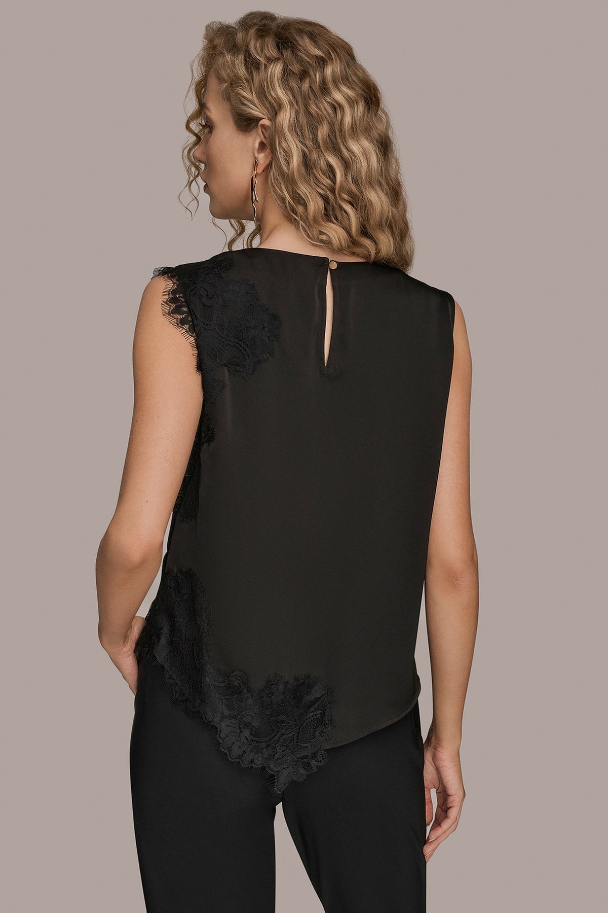 Donna Karan ASYMMETRIC LACE-TRIMMED BLOUSE