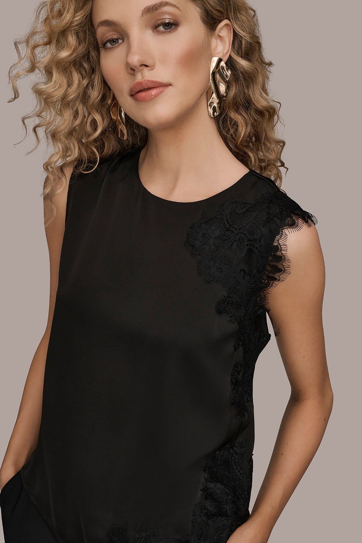 Donna Karan ASYMMETRIC LACE-TRIMMED BLOUSE