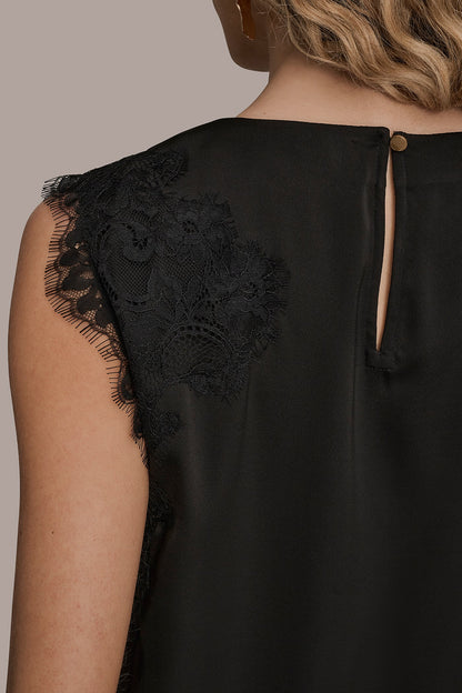 Donna Karan ASYMMETRIC LACE-TRIMMED BLOUSE