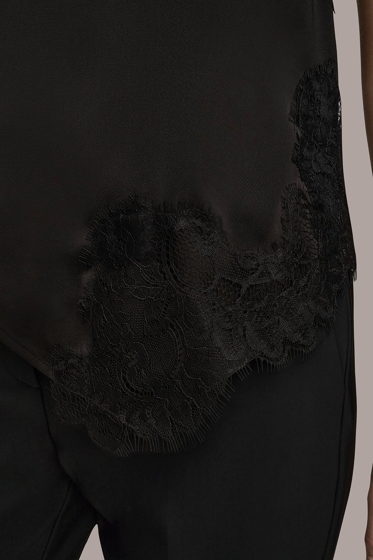 Donna Karan ASYMMETRIC LACE-TRIMMED BLOUSE