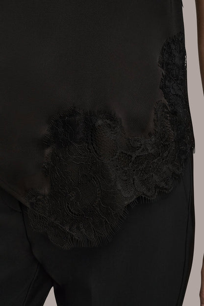 Donna Karan ASYMMETRIC LACE-TRIMMED BLOUSE